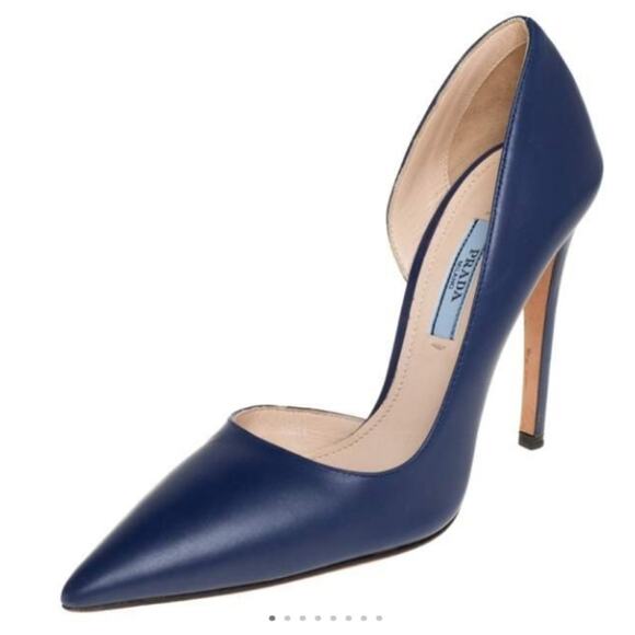 Prada Blue Leather D'orsay Pointed Toe Pumps Size 38 - Picture 1 of 5